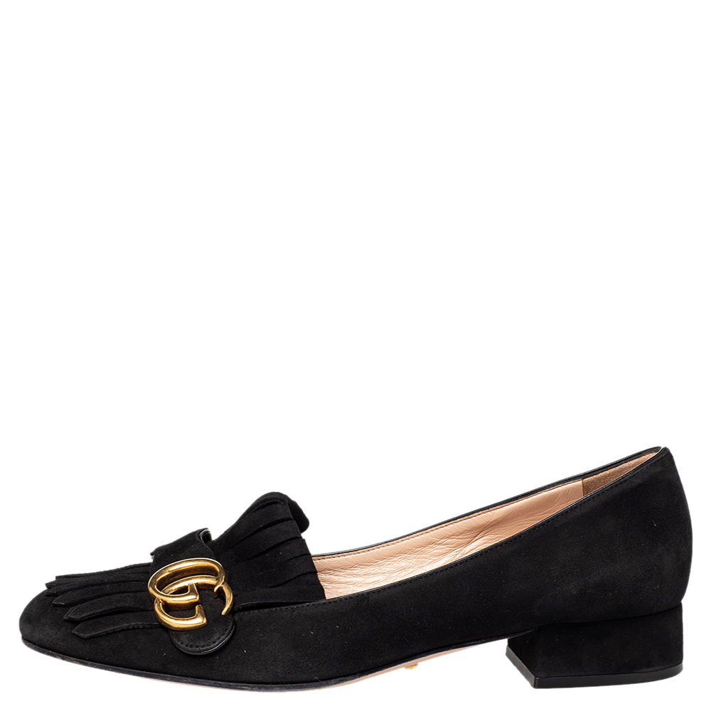 

Gucci Black Suede GG Marmont Block Heel Pumps Size