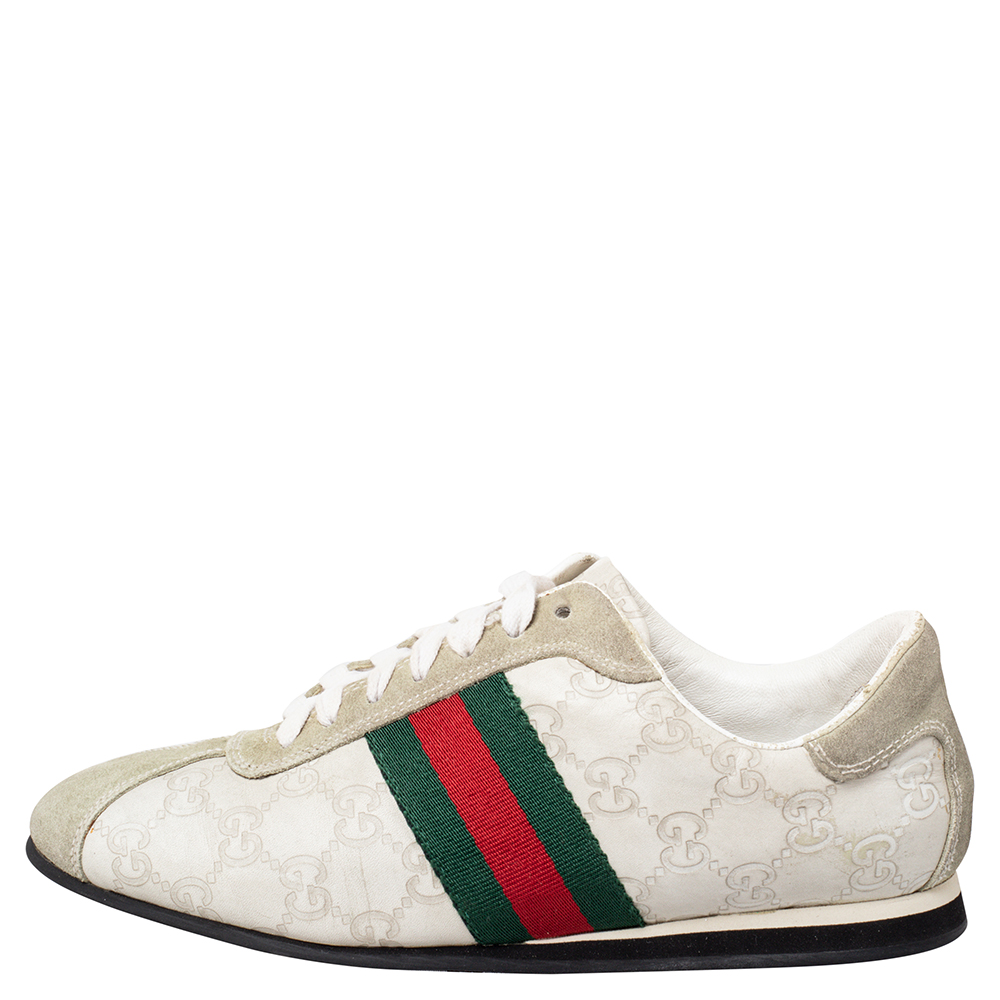 

Gucci Cream Suede And Leather Low Top Sneakers Size