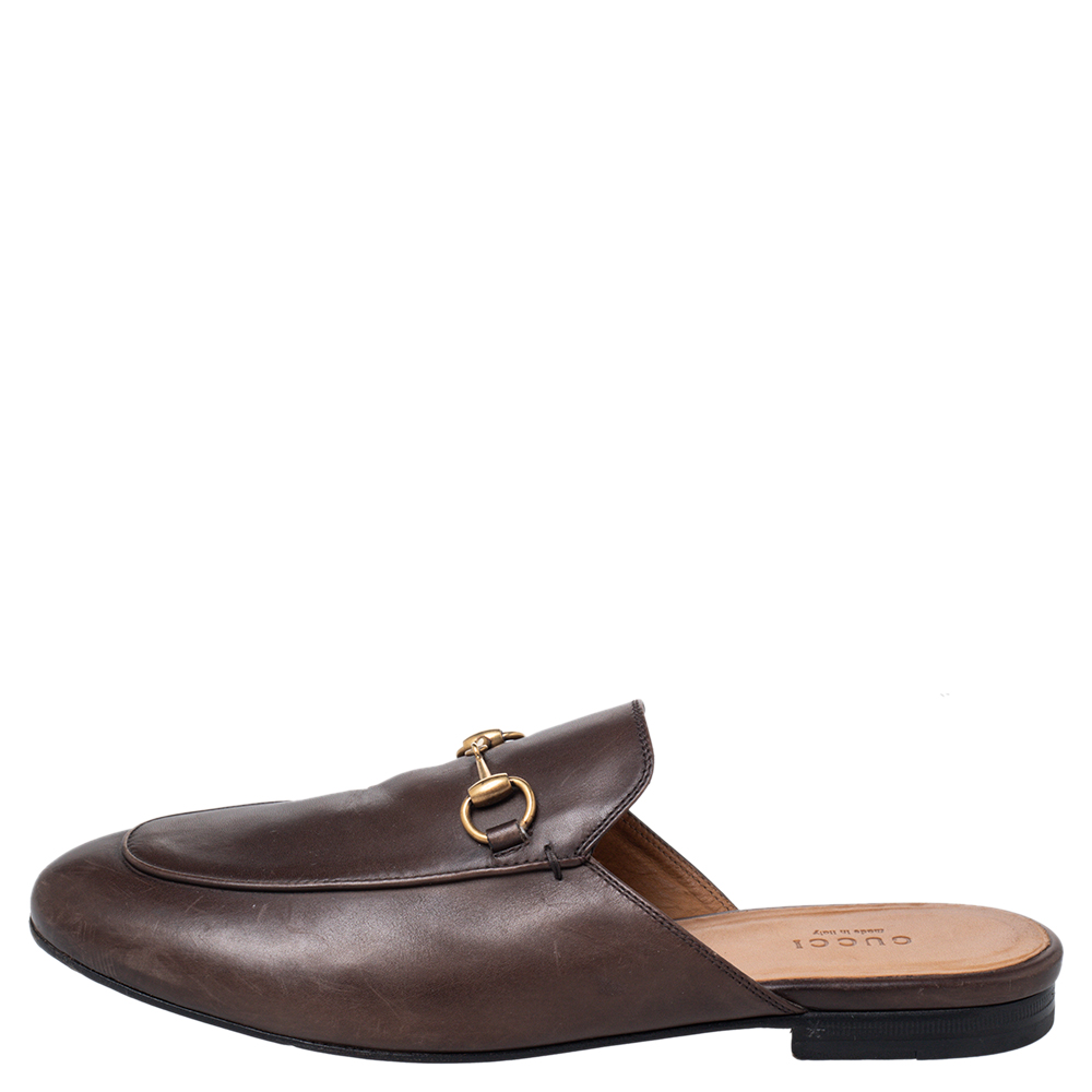 

Gucci Brown Leather Princetown Horsebit Mules Size