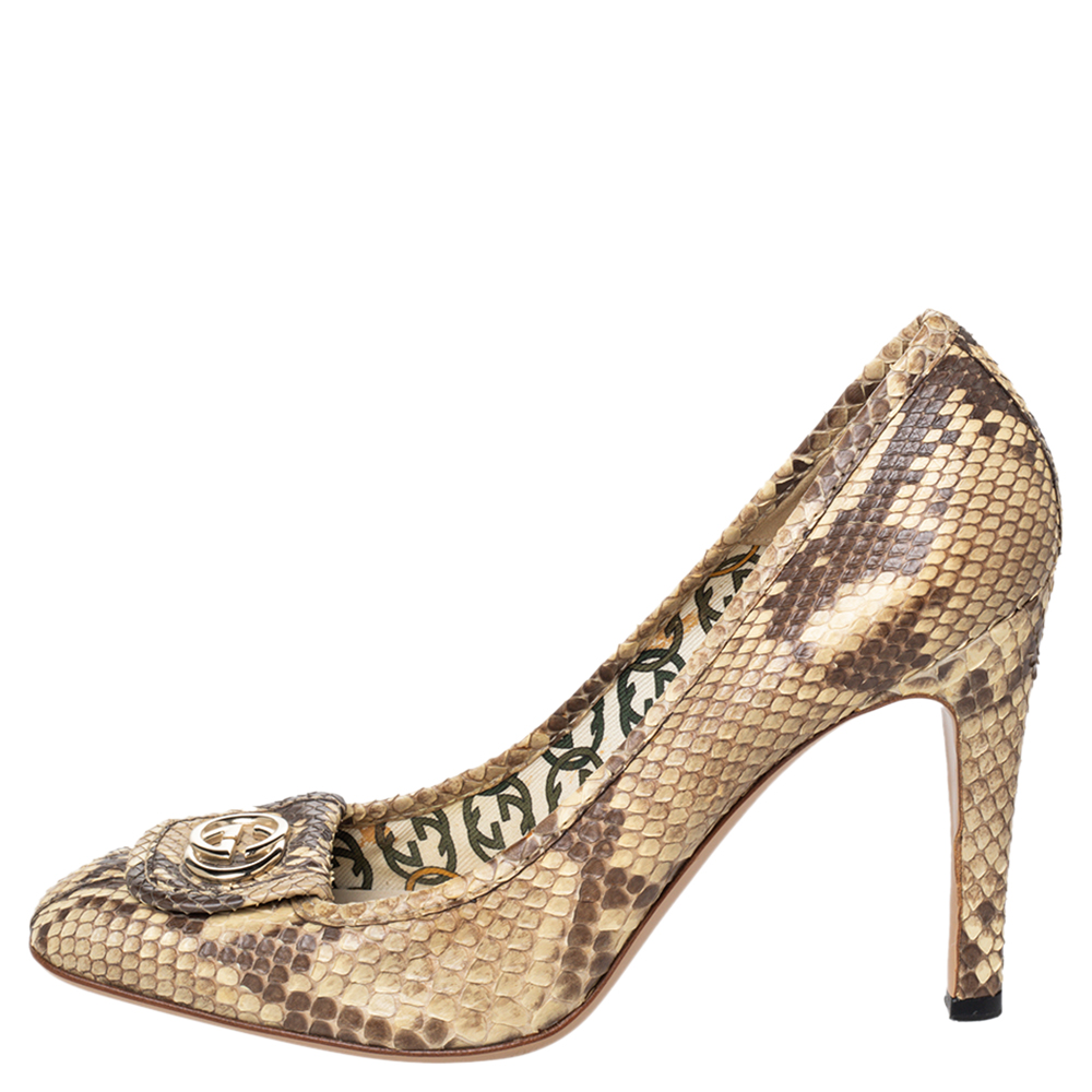 

Gucci Brown/Beige Python GG Square Toe Pumps Size