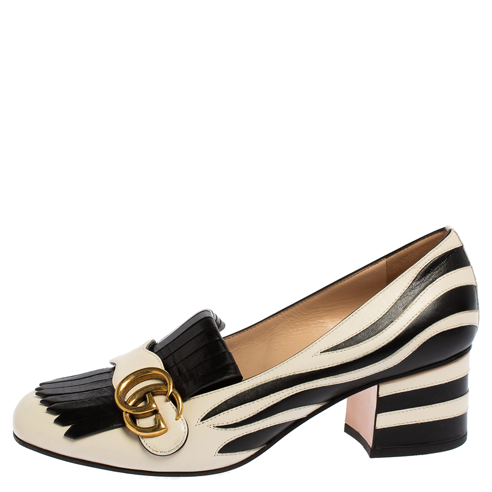 

Gucci Black/White Zebra Detail Leather Marmont Pumps Size