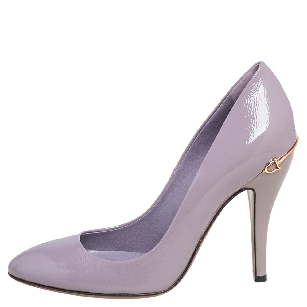 

Gucci Light Lilac Patent Leather Charlotte Horsebit Pumps Size, Purple