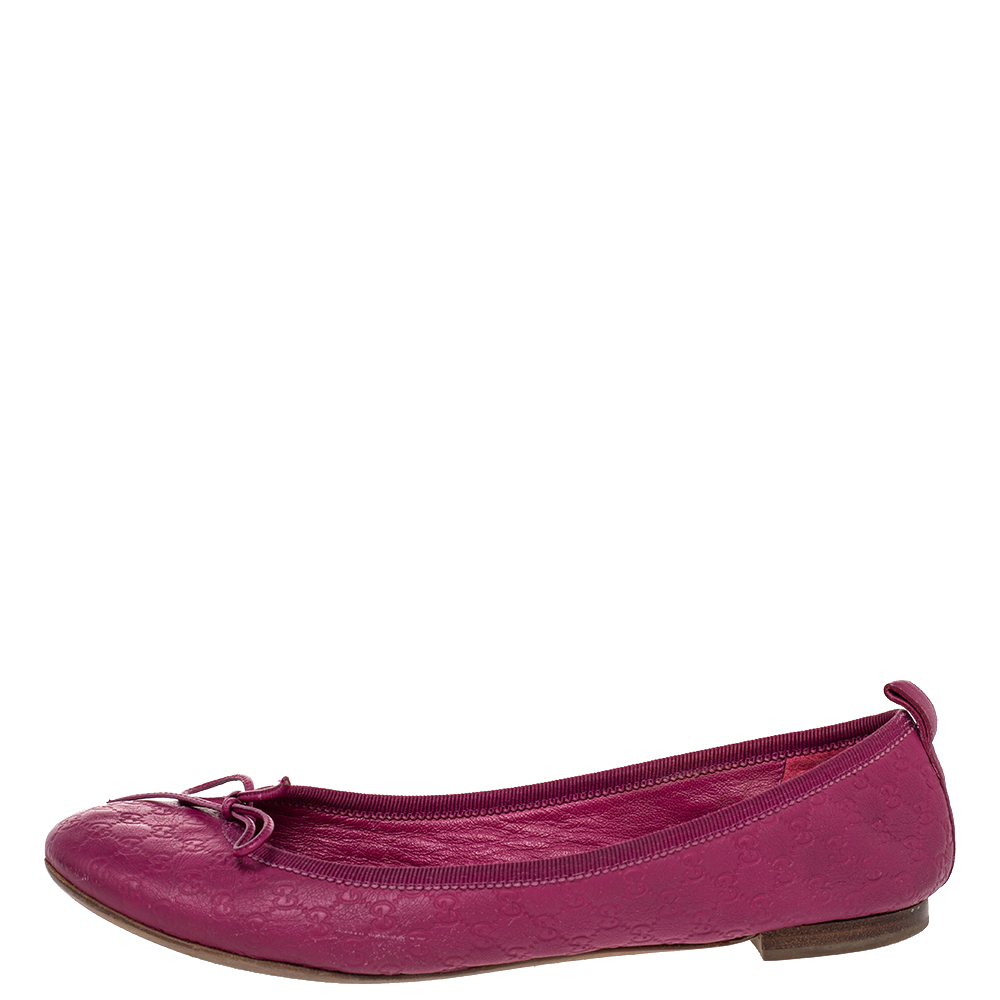 

Gucci Pink Microguccissima Leather Bow Detail Ballet Flats
