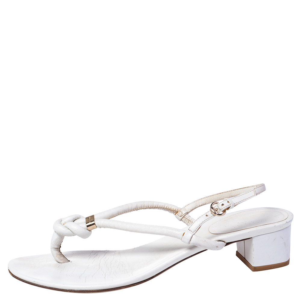 

Gucci White Leather Block Heel Thong Sandals Size