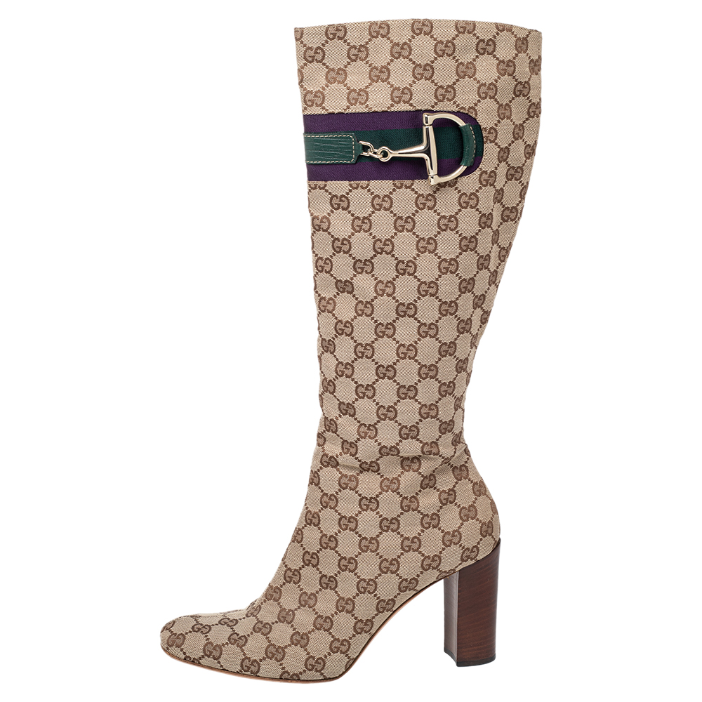 

Gucci Beige/Brown GG Canvas Horsebit Knee Length Boots Size