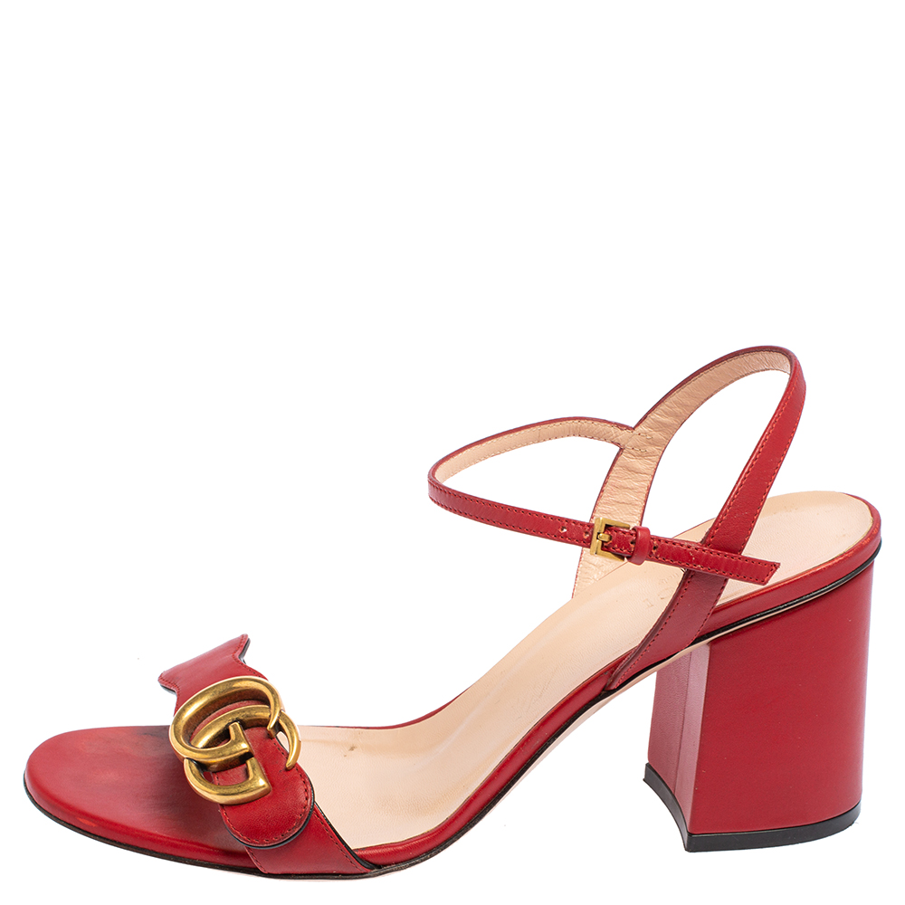 

Gucci Red Leather GG Marmont Ankle Strap Sandals Size