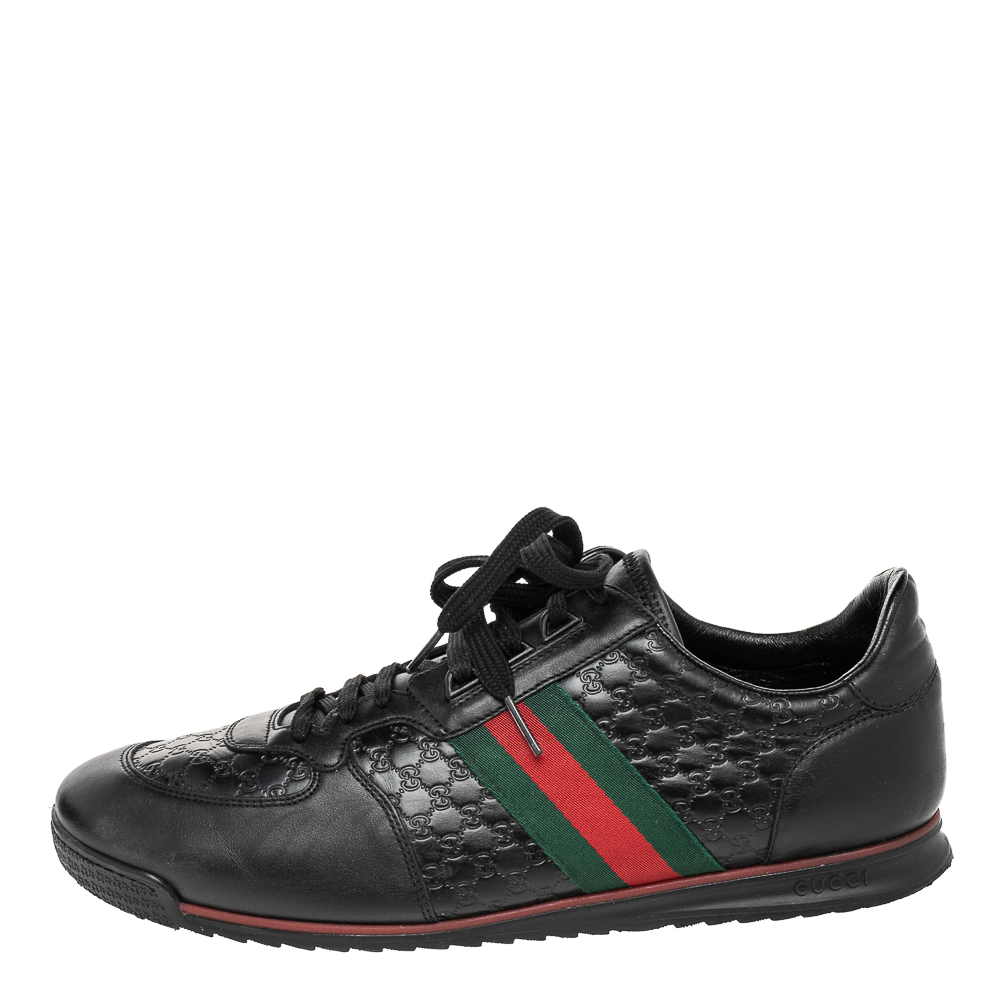 

Gucci Black Guccissima Leather Web Detail Lace Up Sneakers Size