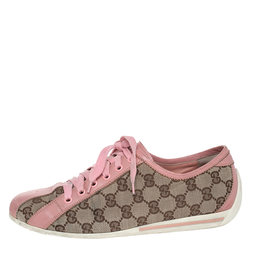 

Gucci Beige/Pink GG Canvas And Leather Low Top Sneakers Size