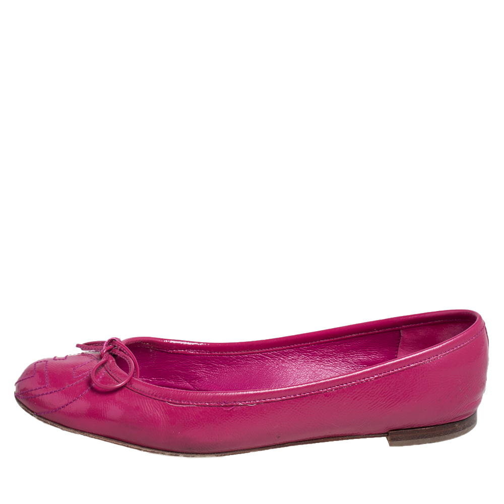 

Gucci Pink Patent Leather GG Interlocking Bow Ballet Flats Size