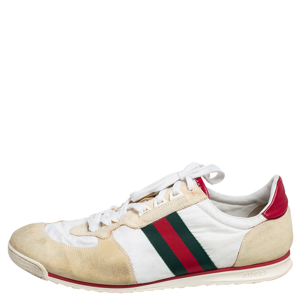 

Gucci Multicolor Suede And Fabric Web Detail Sneakers Size