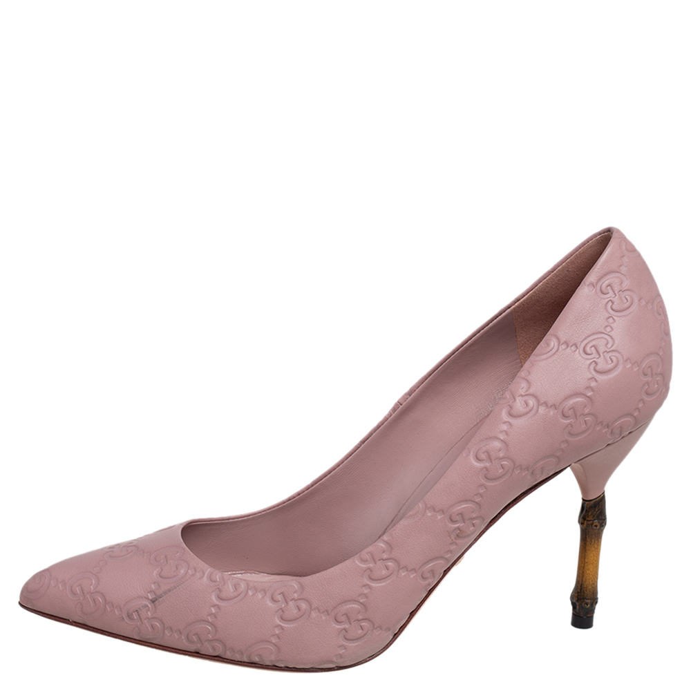 

Gucci Dusty Pink Guccissima Leather Kristen Bamboo Heel Pumps Size