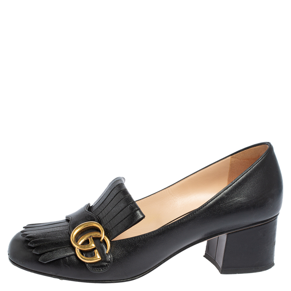 

Gucci Black Leather GG Marmont Fringe Pumps Size