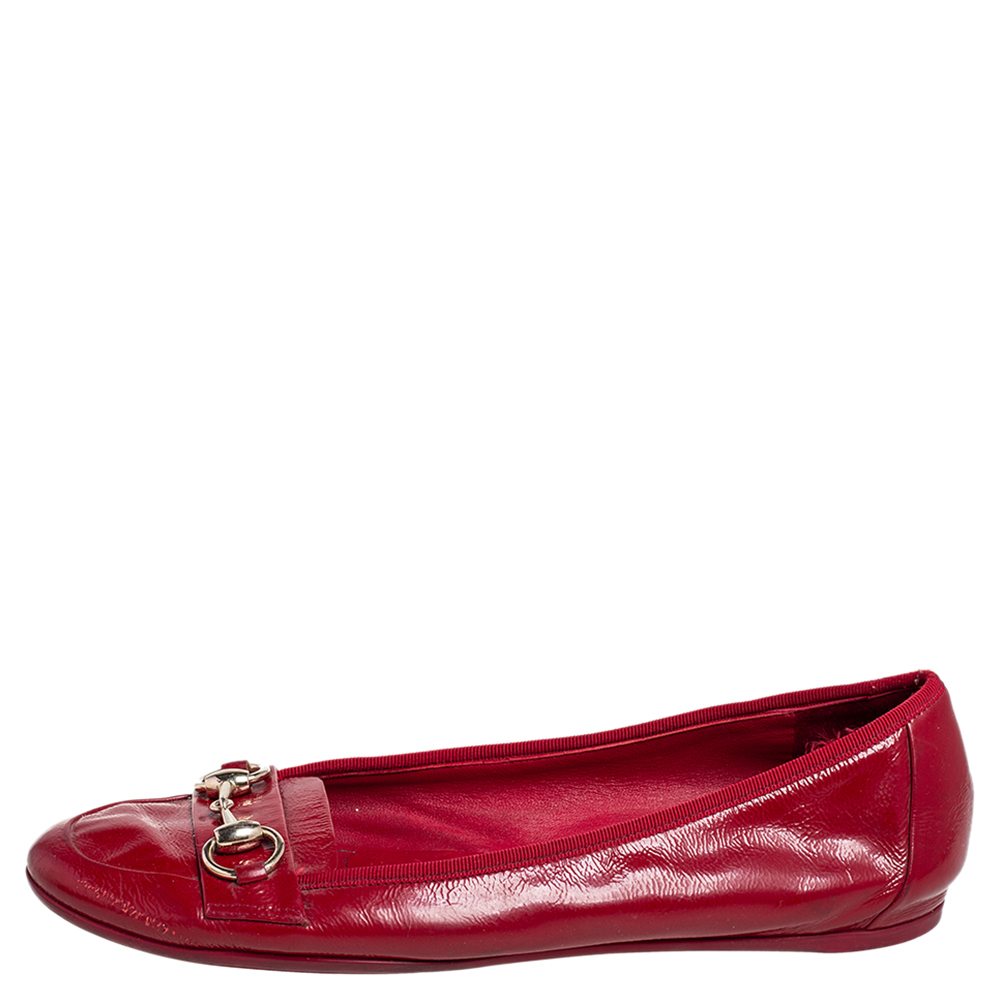 

Gucci Red Patent Leather Horsebit Ballet Flats Size