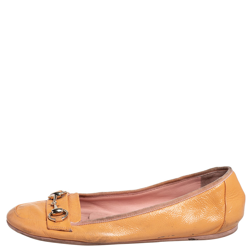 

Gucci Yellow Patent Leather Horsebit Ballet Flats Size