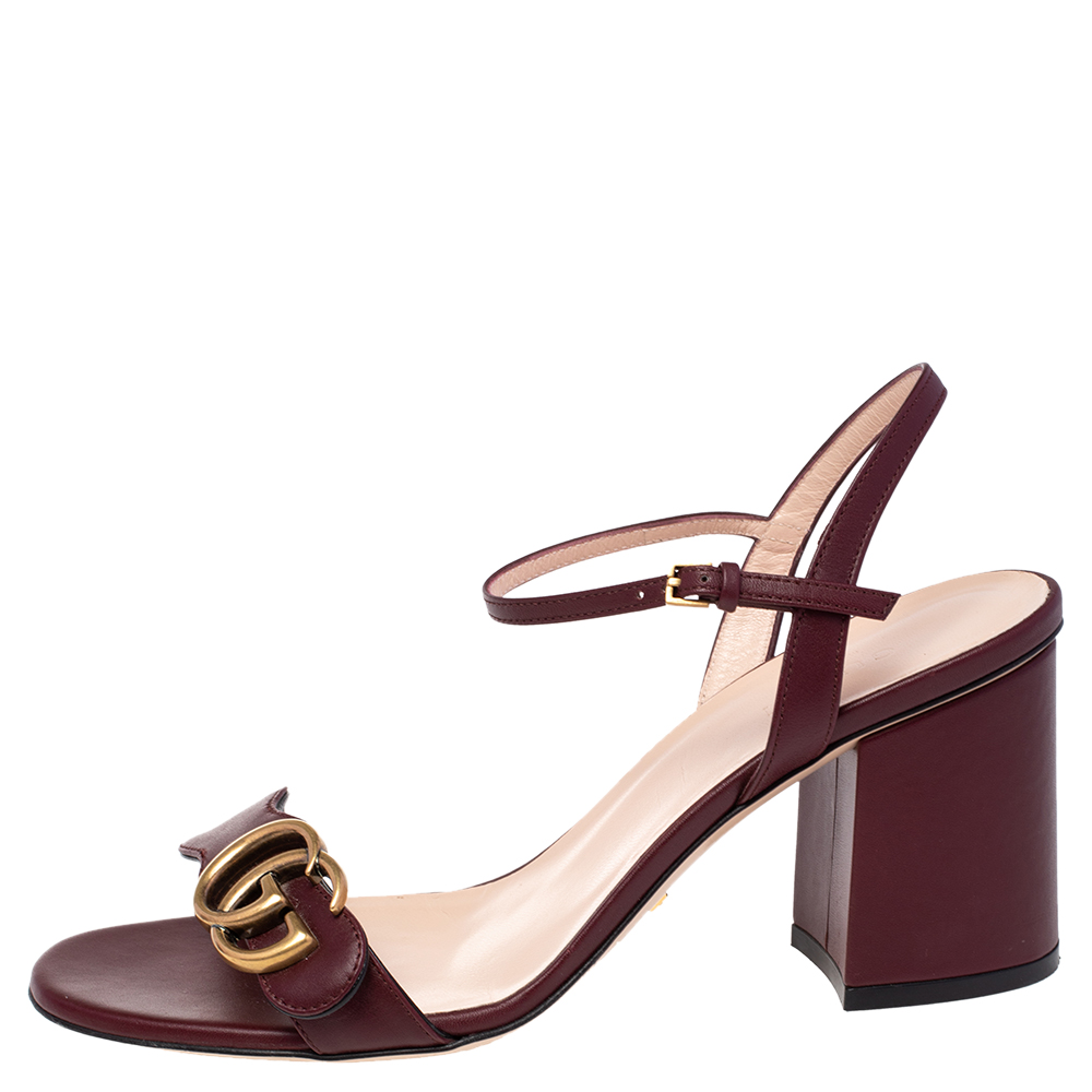 

Gucci Burgundy Leather GG Marmont Block Heel Sandals Size