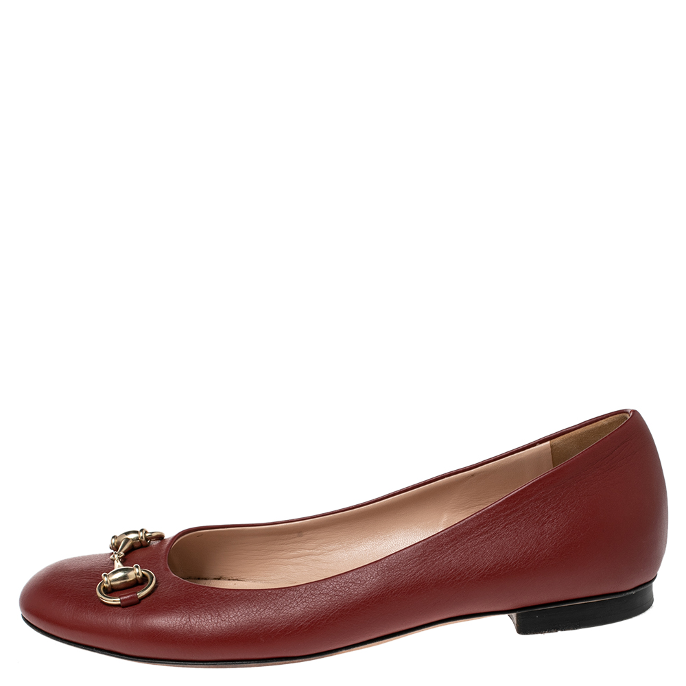 

Gucci Red Leather Horsebit Ballet Flats Size