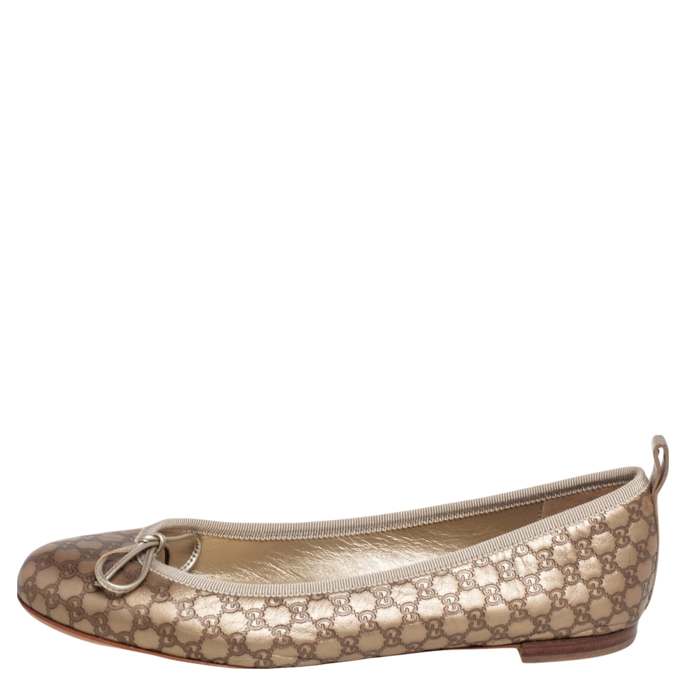 

Gucci Gold Microguccissima Leather Bow Ballet Flats Size