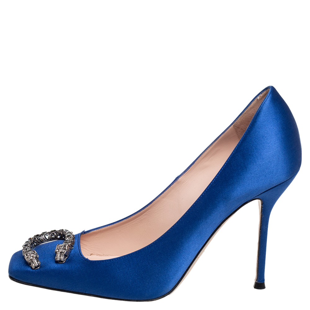 

Gucci Blue Satin Dionysus Pumps Size