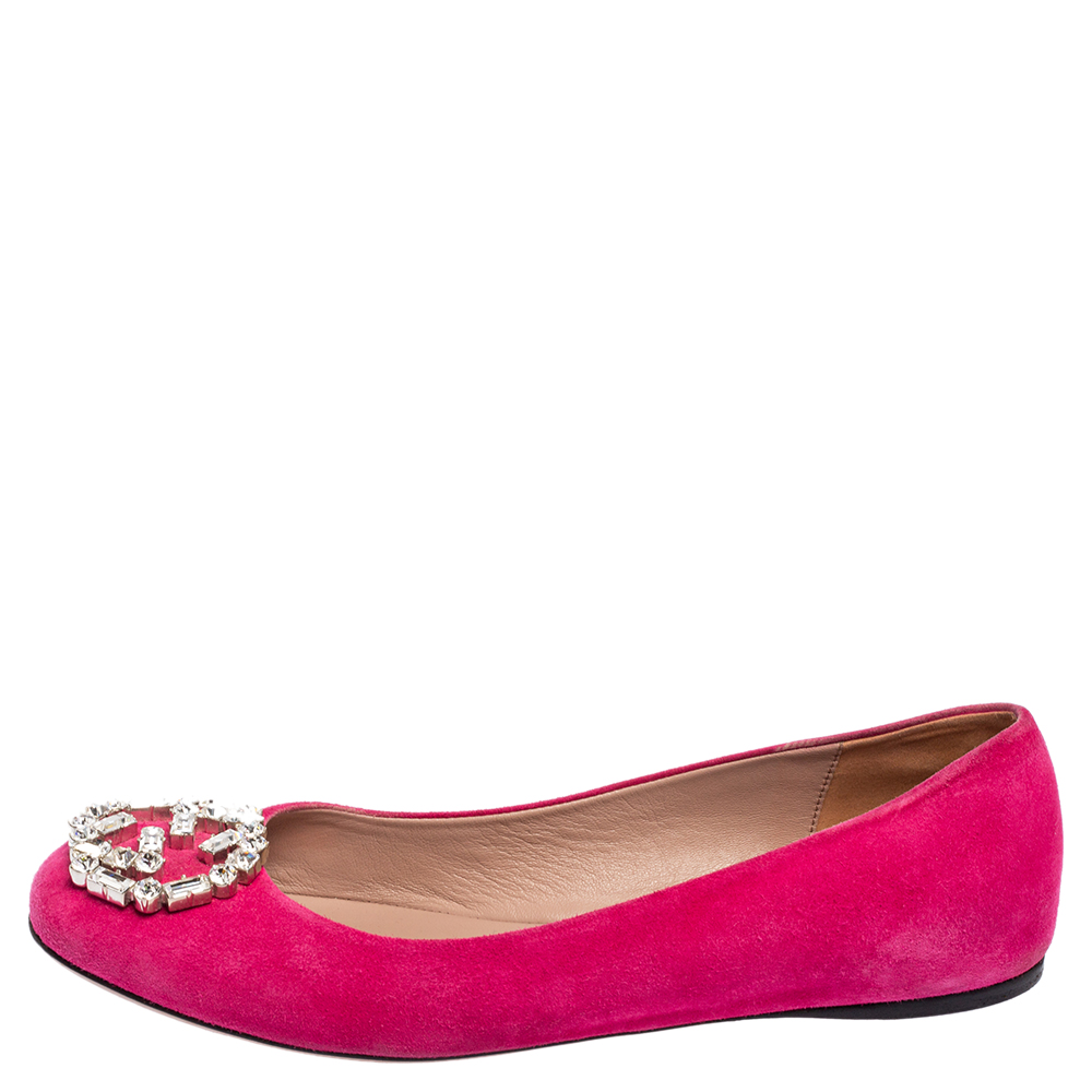 

Gucci Pink Suede Crystal Embellishment Ballet Flats Size