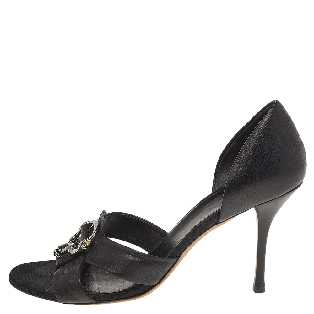

Gucci Black Leather Horsebit D'orsay Open Toe Pumps Size