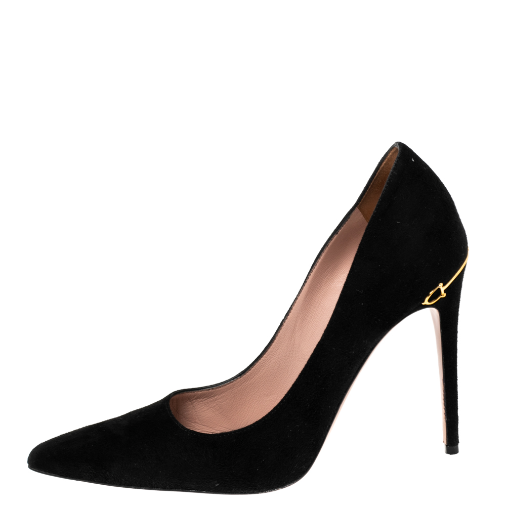 

Gucci Black Suede Elizabeth Horsebit Pointed Toe Pumps Size