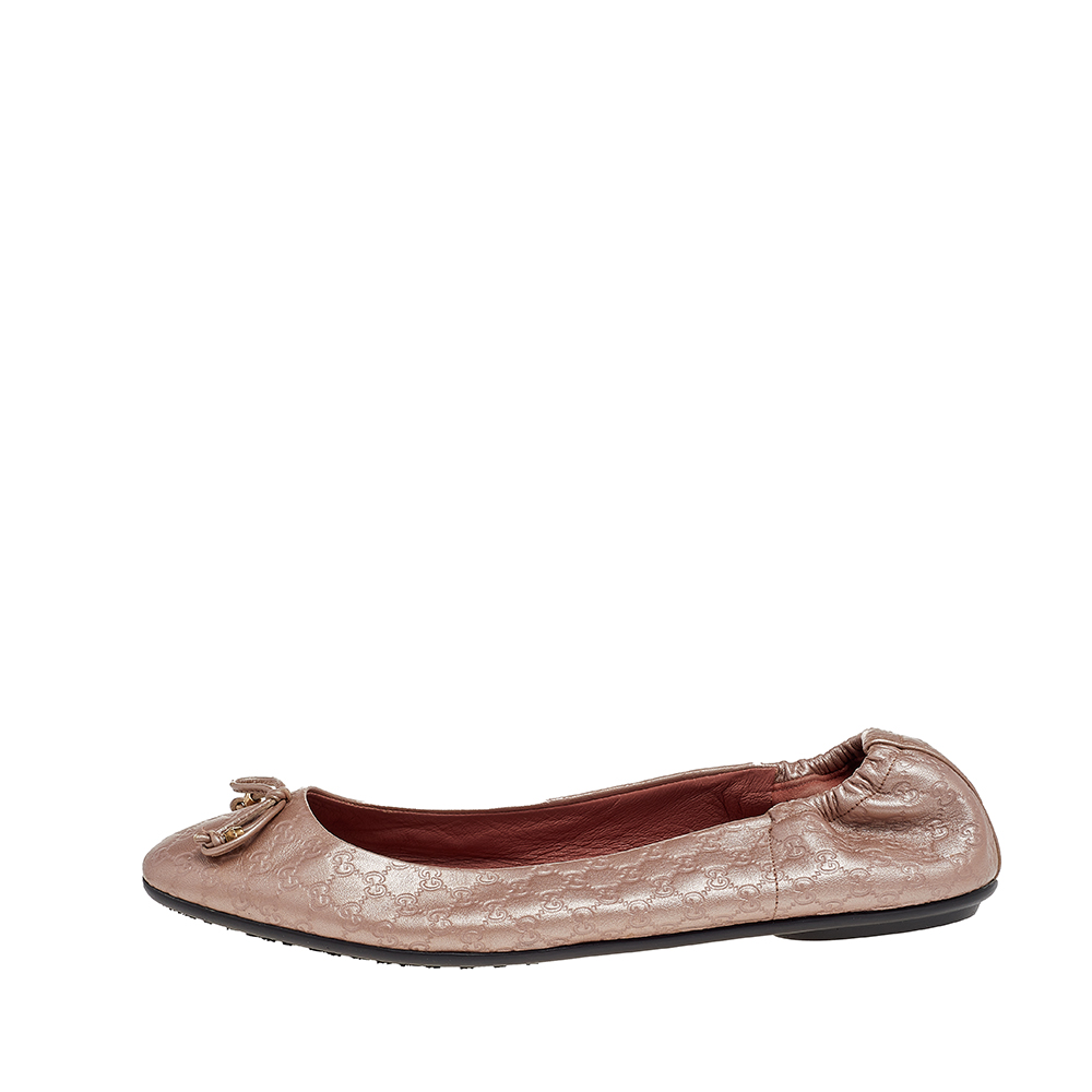 

Gucci Pink Micro Guccissima Leather Bow Detail Ballet Flats Size
