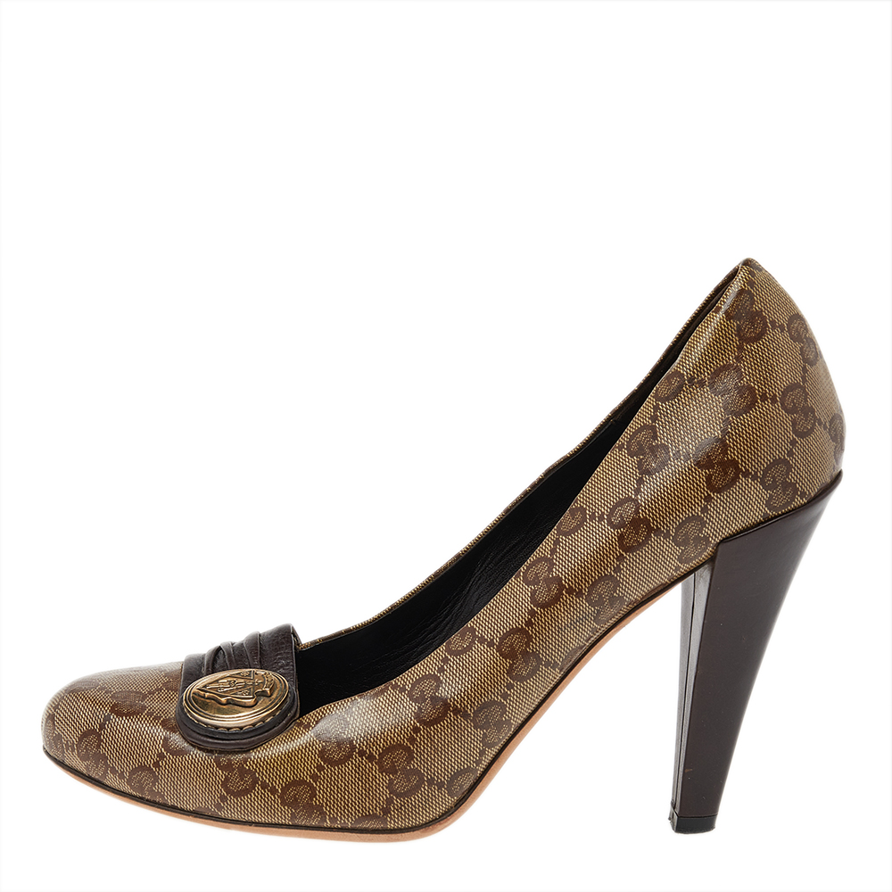 

Gucci Beige GG Coated Canvas And Leather Hysteria Pumps Size