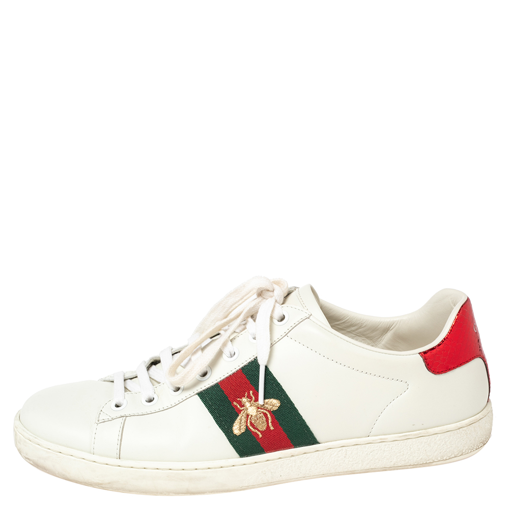

Gucci White Python Embossed And Leather Ace Sneakers Size