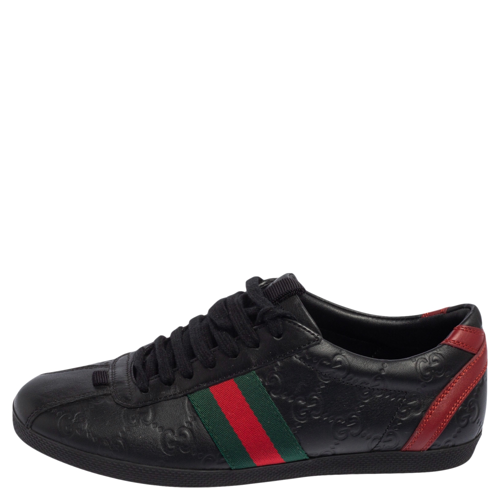 

Gucci Black Guccissima Leather Web Lace Up Sneakers size