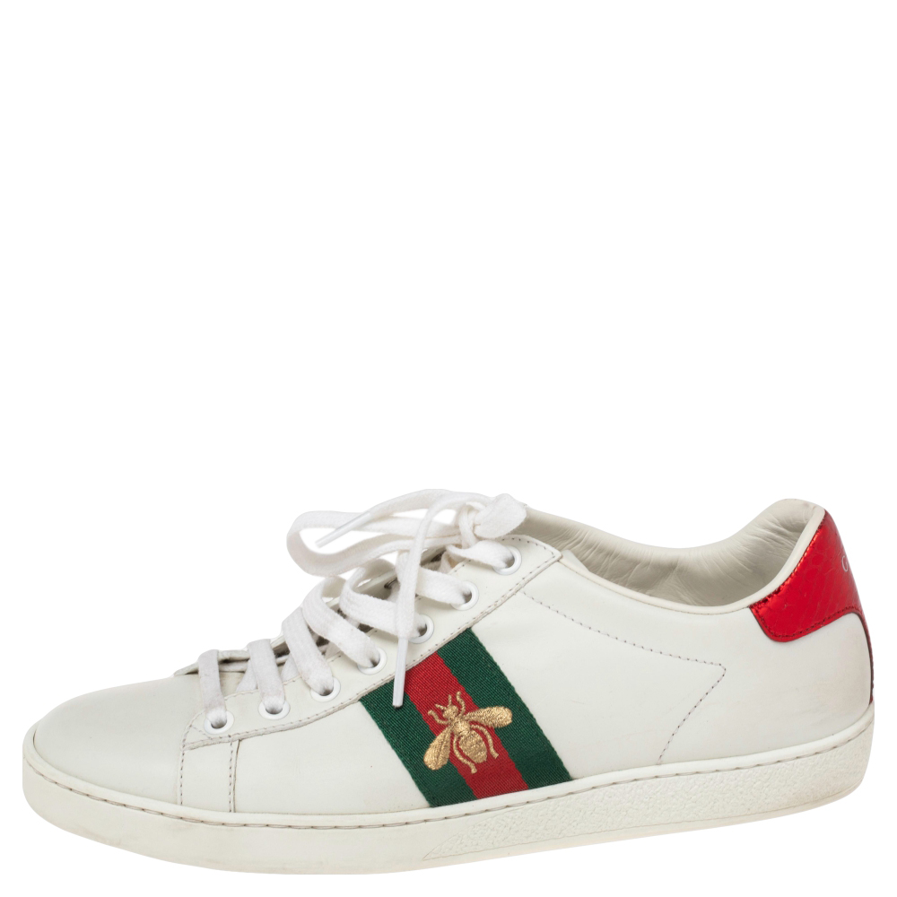 

Gucci White Leather Embroidered Bee Ace Low Top Sneakers Size