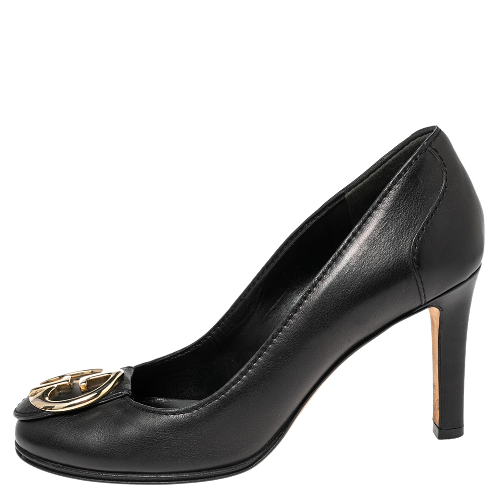 

Gucci Black Leather GG Interlocking Pumps Size