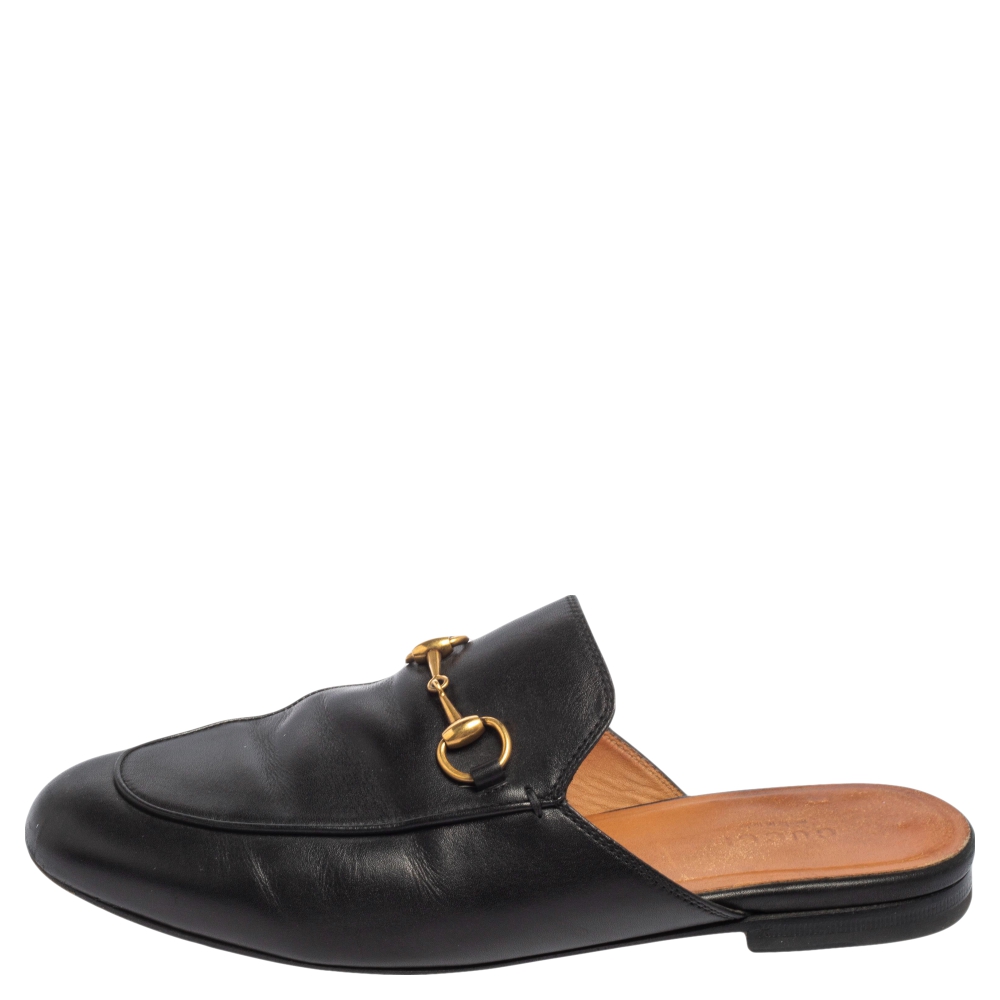 

Gucci Black Leather Princetown Mules Size