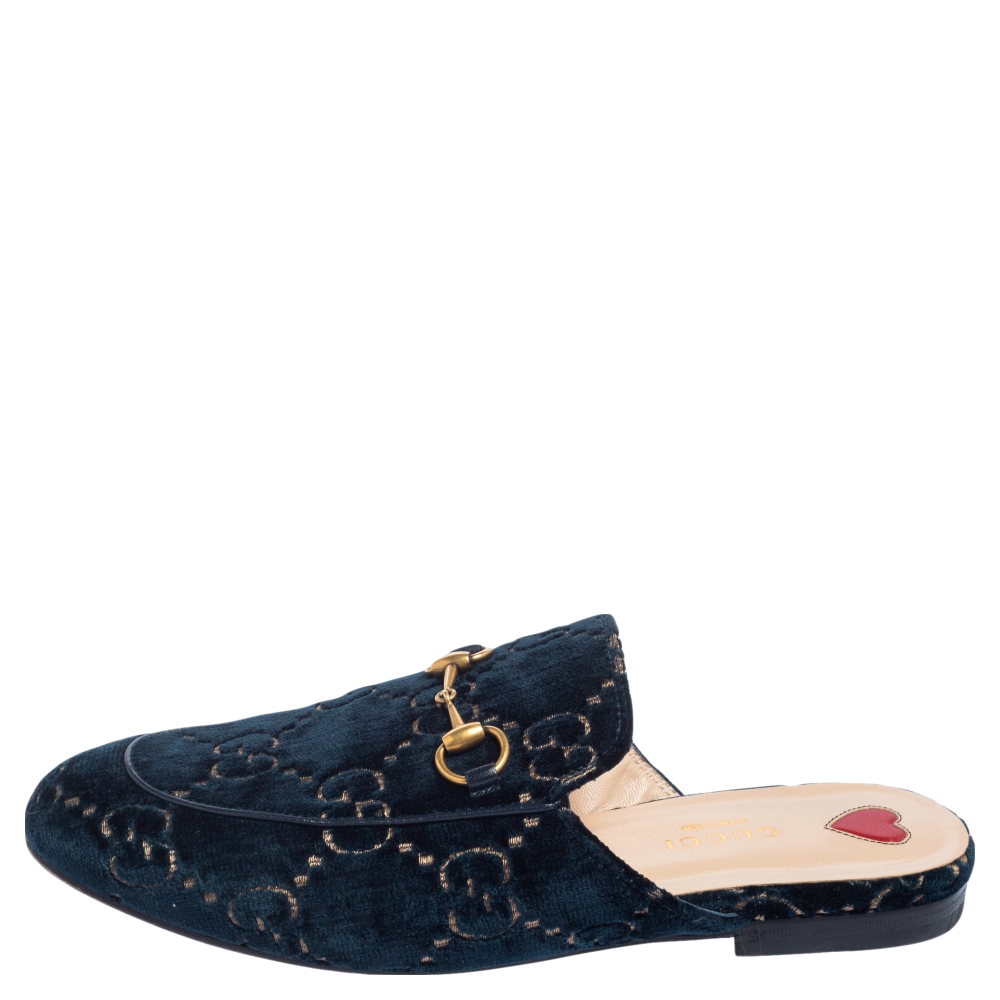 

Gucci Green GG Velvet Princetown Mules Size
