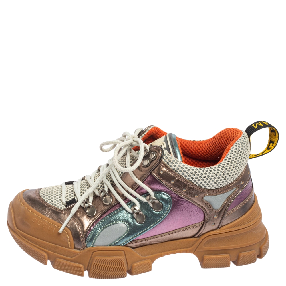 

Gucci Metallic Multicolor Mesh and Leather Flashtrek Sneakers Size