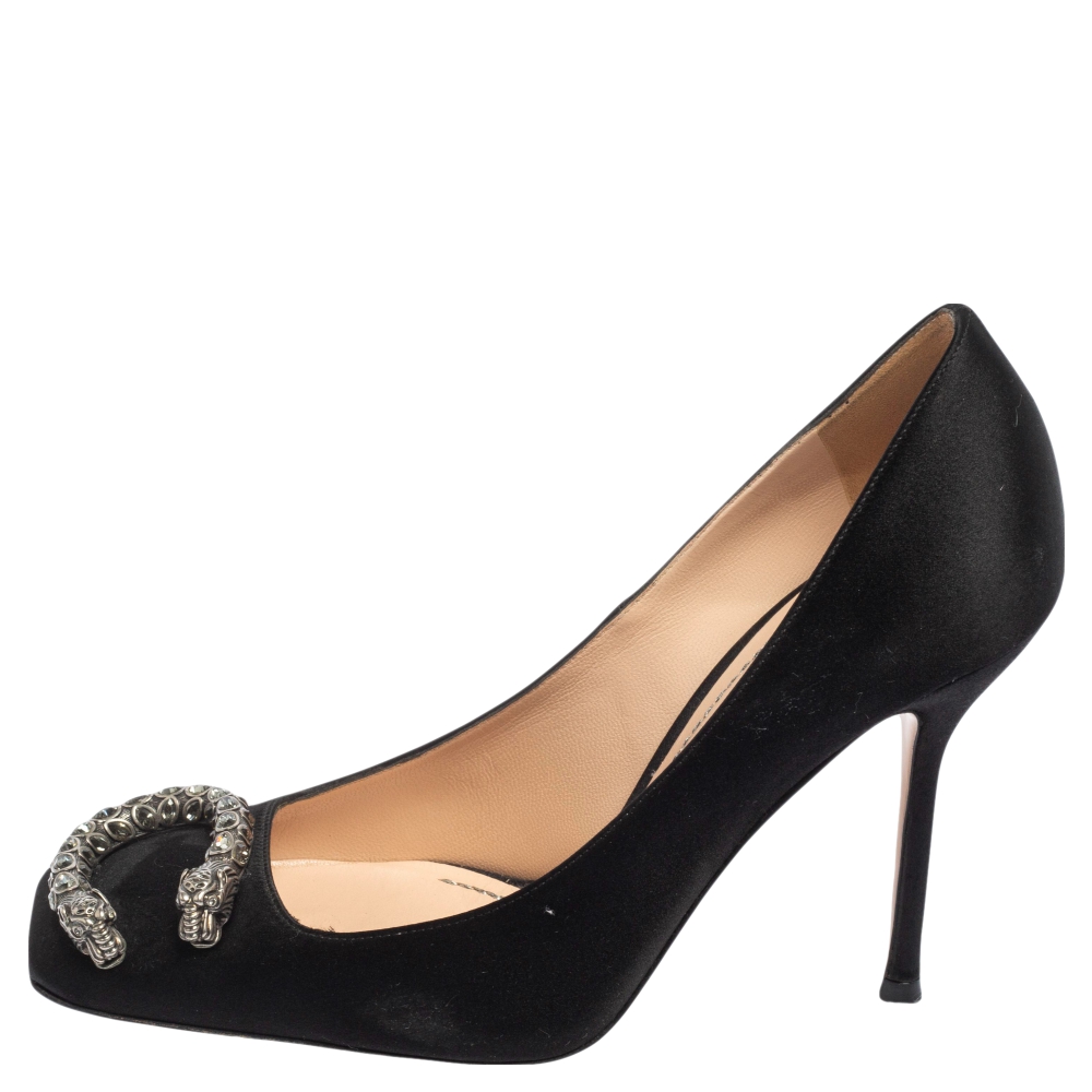 

Gucci Black Satin Dionysus Square Toe Pumps Size