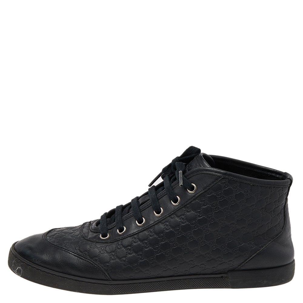 

Gucci Black Microguccissima Leather High Top Sneakers Size