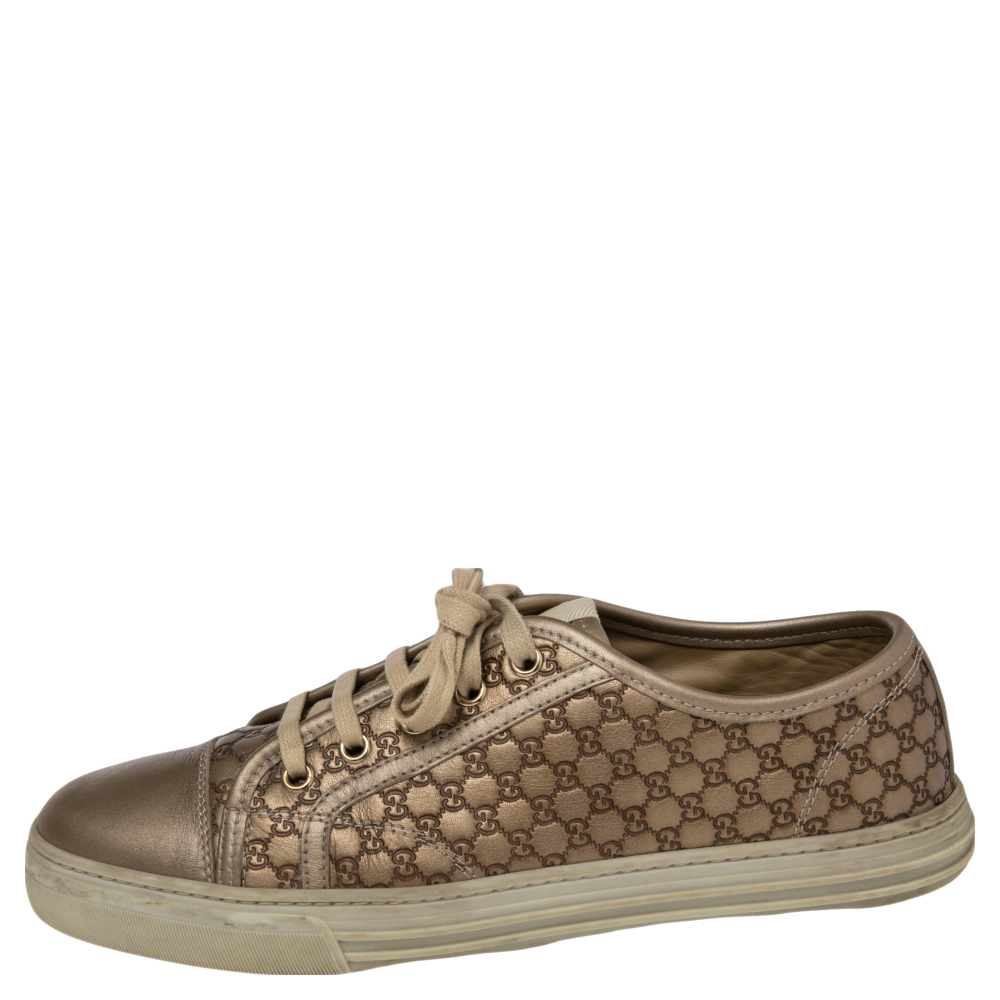 

Gucci Metallic GG Canvas And Leather Low Top Sneakers Size