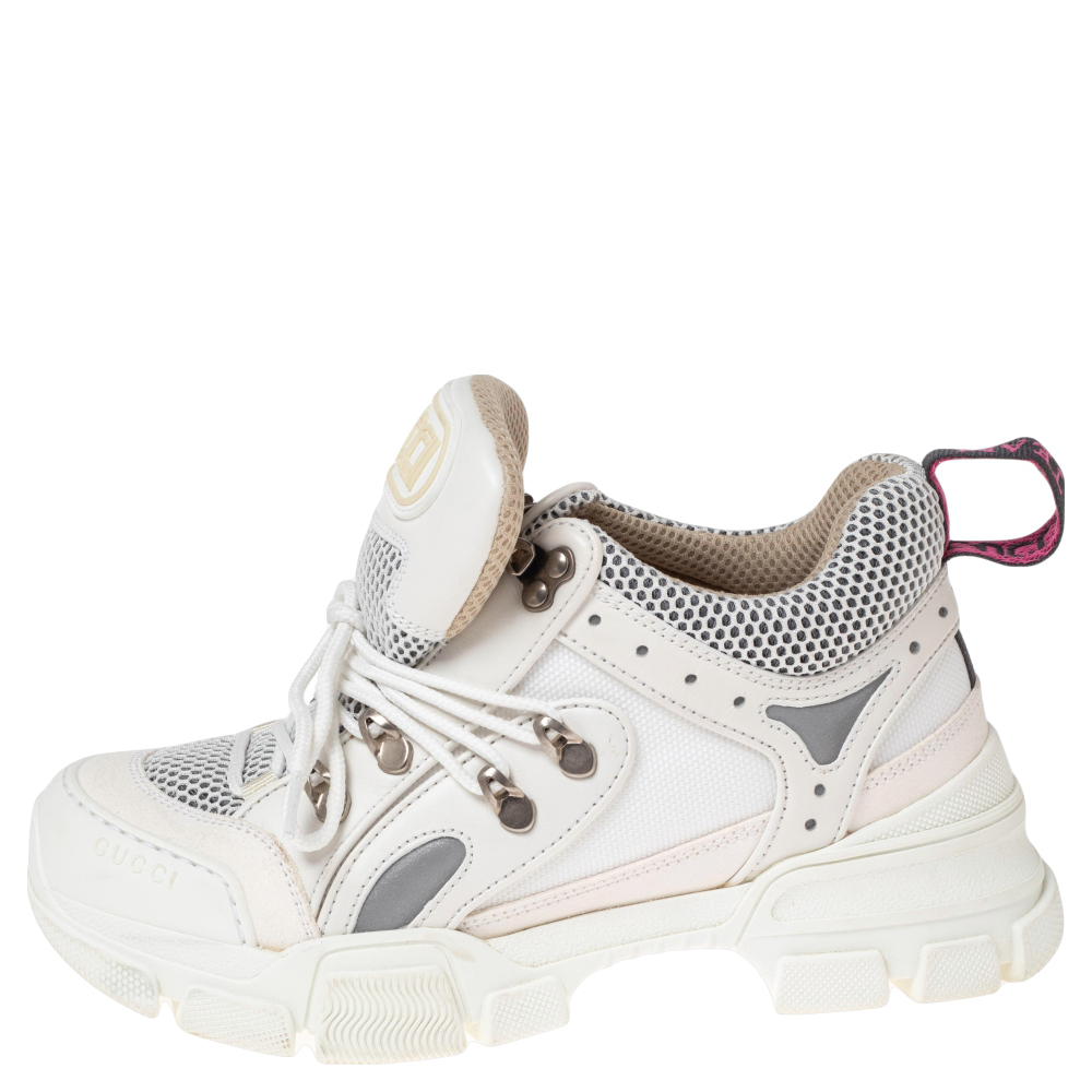 

Gucci White/Cream Mesh And Leather Flashtrek Sneakers Size