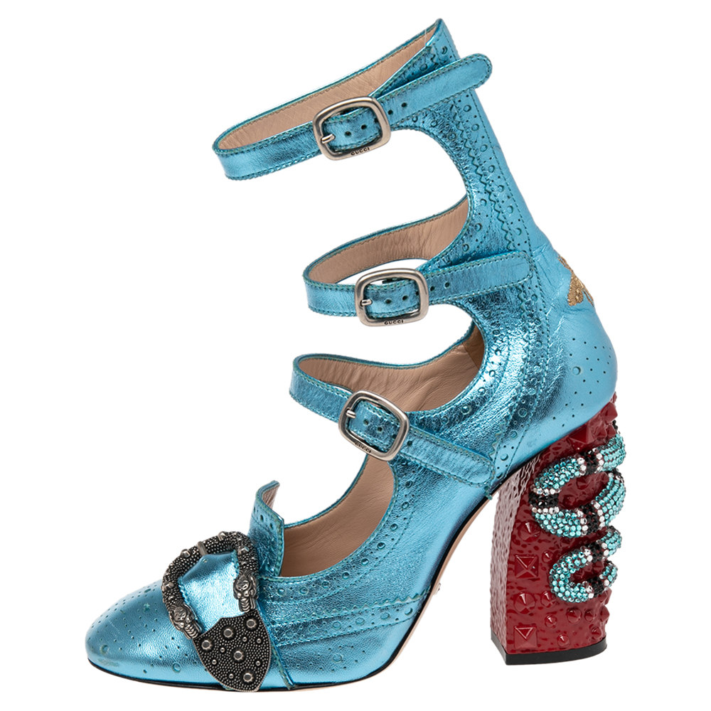 

Gucci Metallic Blue Brogue Leather Queercore Pumps Size