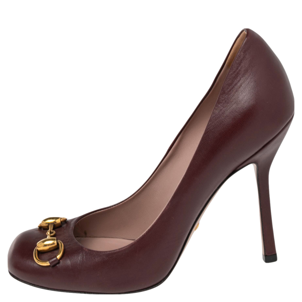 

Gucci Burgundy Leather Jolene Horsebit Pumps Size