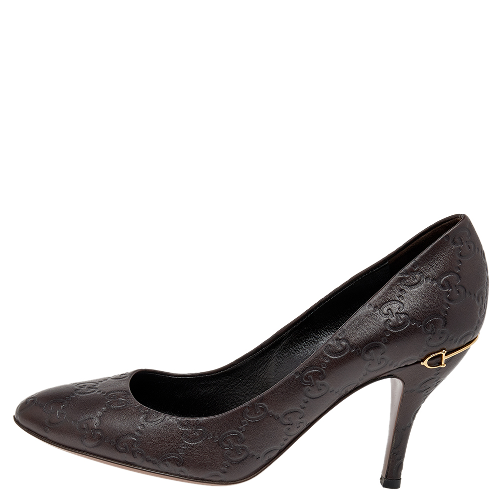 

Gucci Dark Brown GG Leather Round Toe Pumps Size
