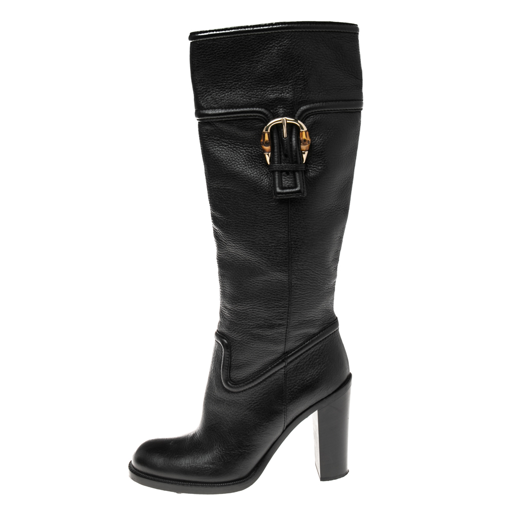 

Gucci Black Leather Bamboo Buckle Knee Length Boots Size