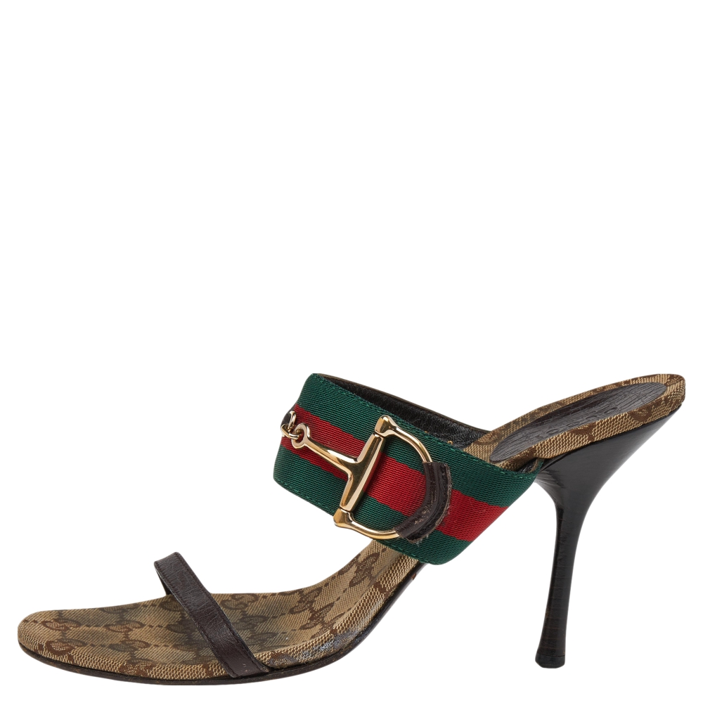 

Gucci Multicolor Canvas And Leather Horsebit Sandals Size