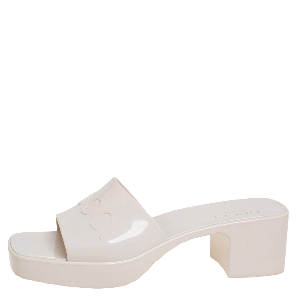 

Gucci White Rubber Platform Slide Sandals Size
