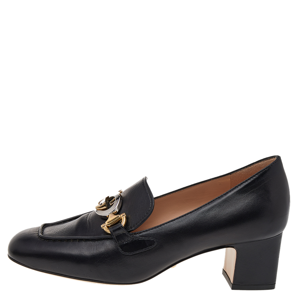 

Gucci Black Leather Zumi GG Loafers Pumps Size