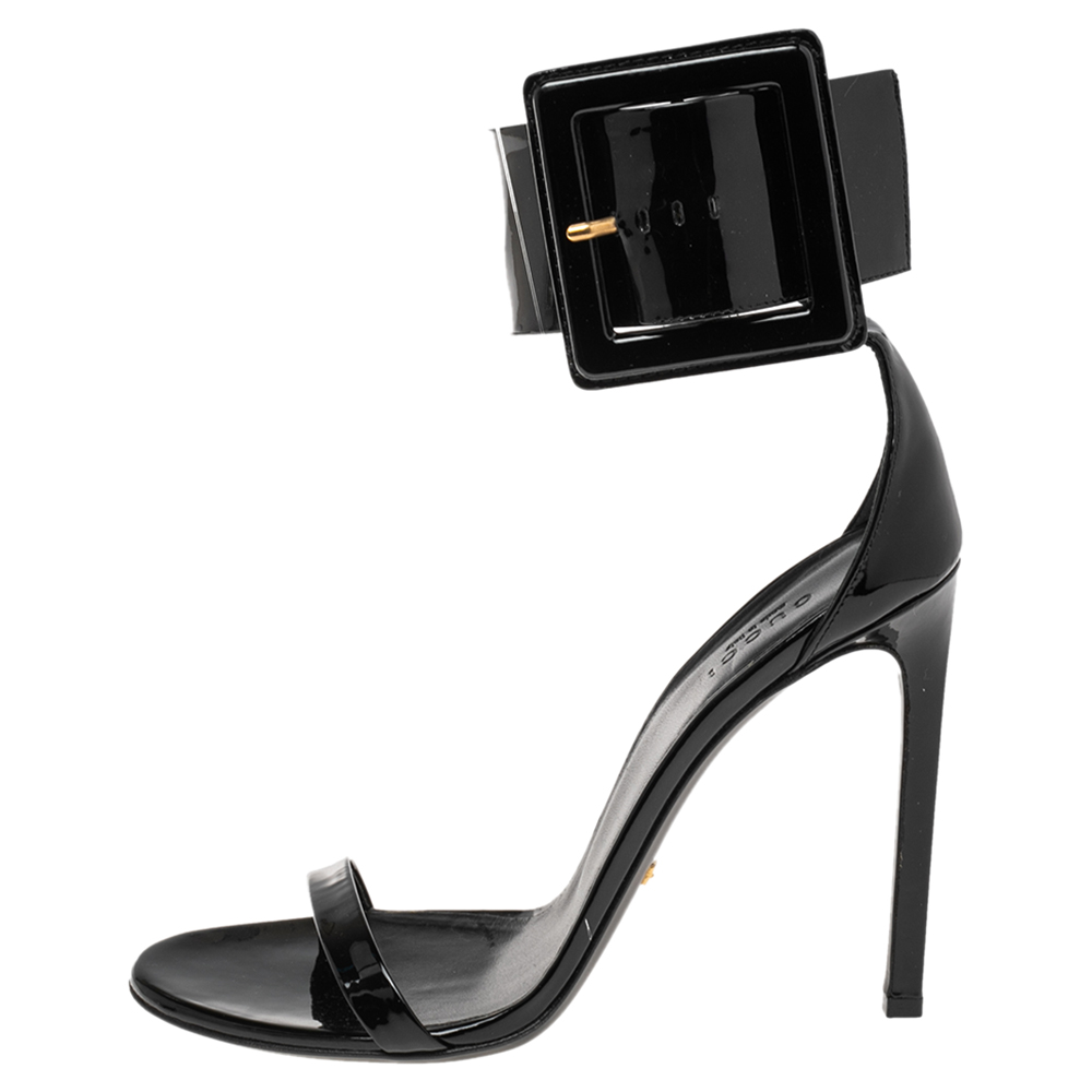 

Gucci Black Patent Leather Victoire Ankle Strap Sandals Size