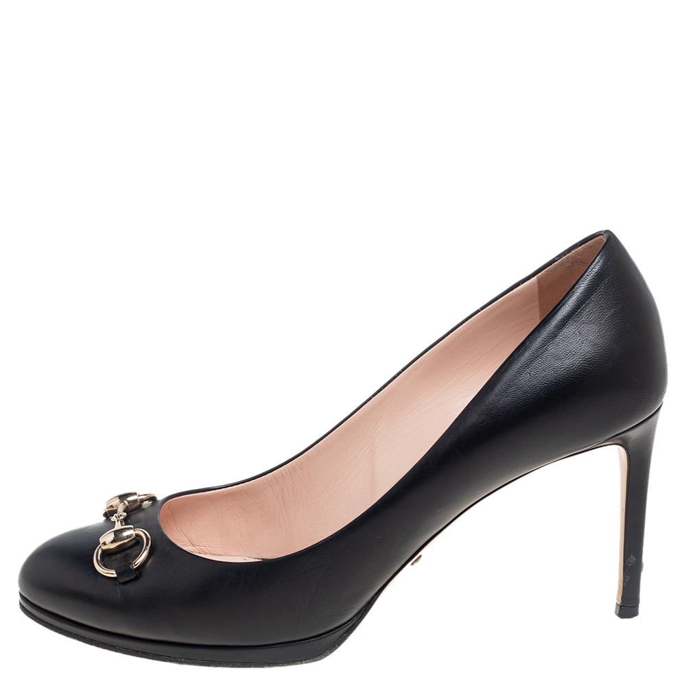 

Gucci Black Leather Jolene Horsebit Pumps Size