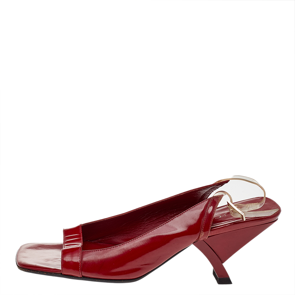 

Gucci Red Leather Open Toe Slingback Sandals Size