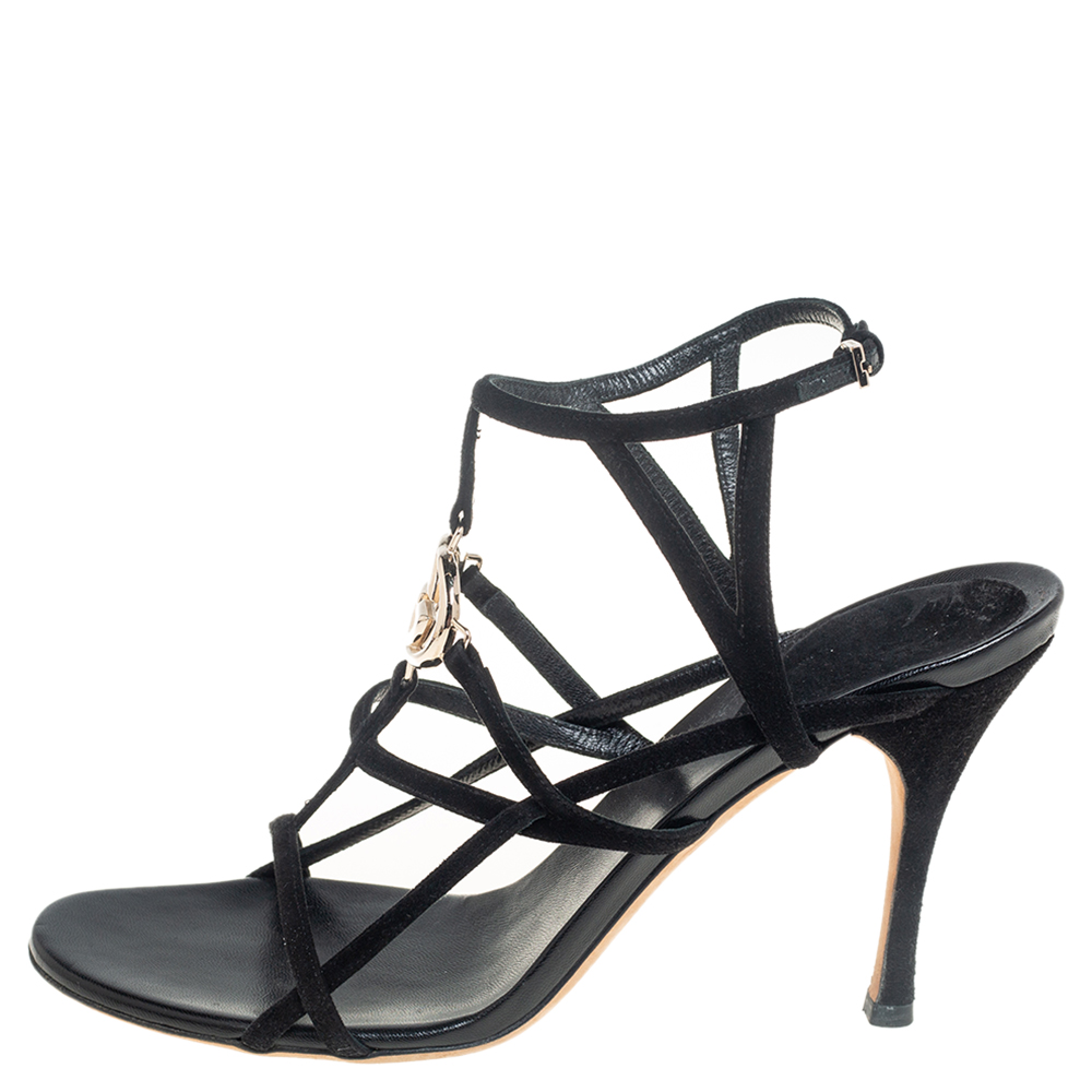 

Gucci Black Suede Interlocking G Strappy Sandals Size