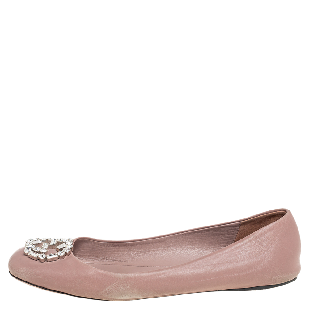 

Gucci Pink Leather GG Interlocking Studded Ballet Flats Size